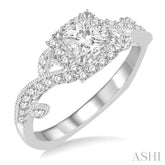 3/4 ctw Diamond Engagement Ring with 3/8 ct Princess Cut Center Stone in 14K White Gold